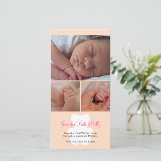 Teddy Bär rosa Ankündigung der Geburt eines Babys (Stehend Vorderseite)