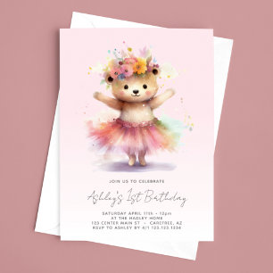 Teddy Bär Rosa Ballerina 1. Geburtstag Einladung