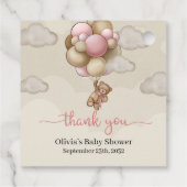 Teddy Bär rosa braune Elfenbeinballons Babydusche Geschenkanhänger (Rückseite)