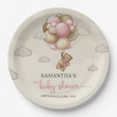 Teddy Bär rosa braune Elfenbeinballons Babydusche Pappteller (Vorderseite)