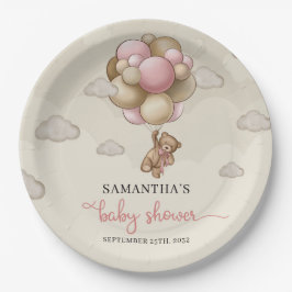 Teddy Bär rosa braune Elfenbeinballons Babydusche Pappteller