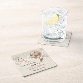 Teddy Bär rosa braune Elfenbeinballons Babydusche Rechteckiger Pappuntersetzer (Vor Ort)