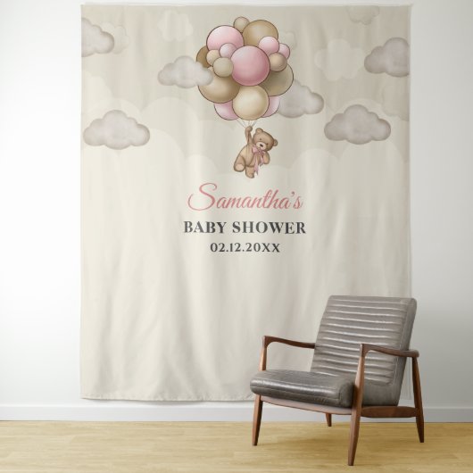 Teddy Bär rosa braune Elfenbeinballons im Hintergr Wandteppich (Beispiel)