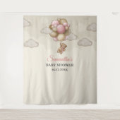 Teddy Bär rosa braune Elfenbeinballons im Hintergr Wandteppich (Vorderseite)