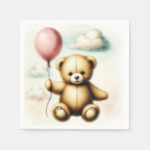 Teddy Bär Rosa Luftballon Kaum Warten Babyparty Serviette