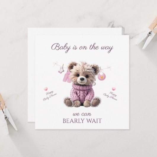 Teddy-Bär rosa Pullover Gratulation Karte (Vorderseite/Rückseite Beispiel)
