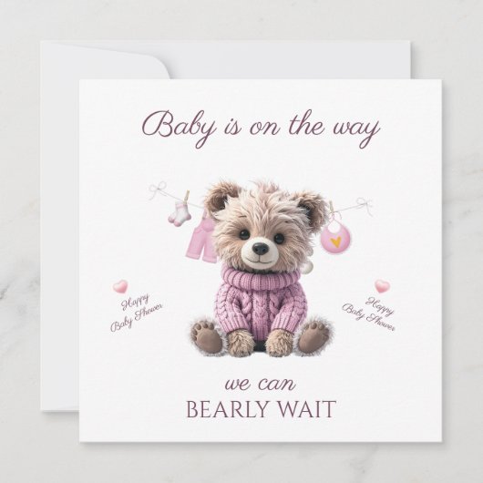 Teddy-Bär rosa Pullover Gratulation Karte (Vorderseite)