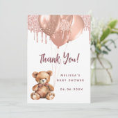 Teddy Bär Rose gold Baby Dusche danke Karte (Stehend Vorderseite)