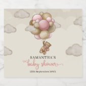 Teddy Bär rot-braune Elfenbeinballons Babydusche Schaumweinetikett (Einzelnes Label)