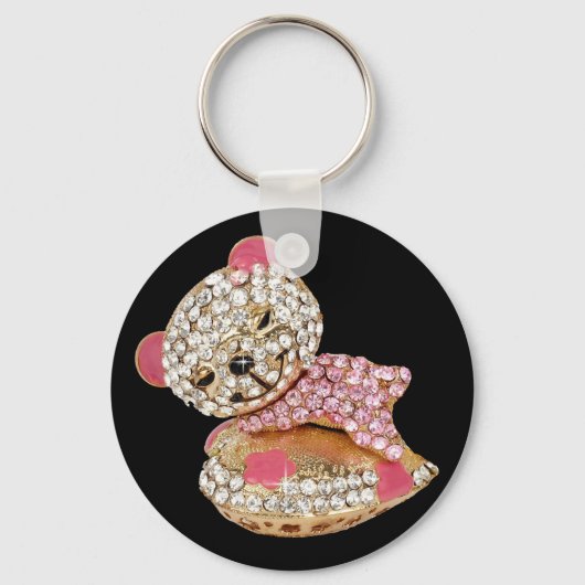 Teddy Bär schlafend Schönheit Diamant niedlich ros Schlüsselanhänger (Vorderseite)