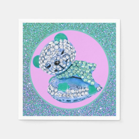 Teddy Bär schlafend Schönheit Diamant niedlich ros Serviette (Vorderseite)