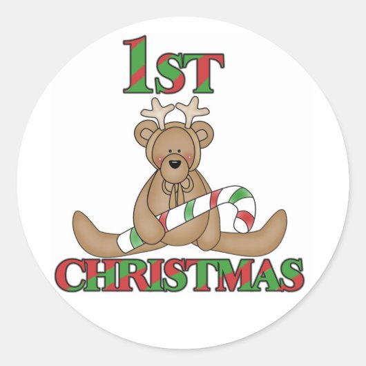 Teddy Bär Sehr 1. Weihnachtsgeschenke und Geschenk Runder Aufkleber (Vorderseite)