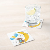 Teddy Bär sitzt auf dem Mond | Baby Boy Dusche Rechteckiger Pappuntersetzer (Vor Ort)