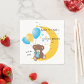 Teddy Bär sitzt auf dem Mond | Baby Boy Dusche Serviette (Beispiel)