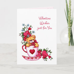 Teddy Bär, Tea Cup Valentinstag Card Feiertagskarte
