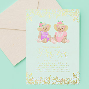 Teddy-Bär-Tee-Party-Mint-Gold-Baby-Shower-Folie Folieneinladung