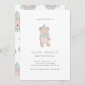 Teddy Bar Thema erste Geburtstag Einladung (Vorne/Hinten)