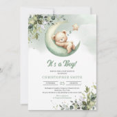 Teddy-Bär über den Mond geschlechtsneutral Einladung (Vorderseite)