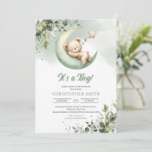 Teddy-Bär über den Mond geschlechtsneutral Einladung (Stehend Vorderseite)