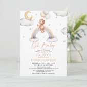 Teddy Bär und Boho Rainbow Baby Dusche Einladung (Stehend Vorderseite)