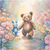 Teddy Bär und Bunny im Pastellgarten Aufkleber (Vorderseite)