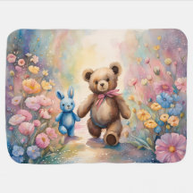 Teddy Bär und Bunny im Pastellgarten