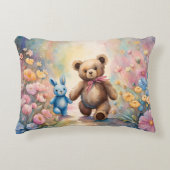 Teddy Bär und Bunny im Pastellgarten Dekokissen (Vorderseite)