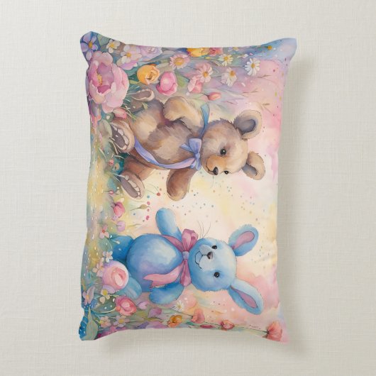 Teddy Bär und Bunny im Pastellgarten Dekokissen (Rückseite(Vertikal))