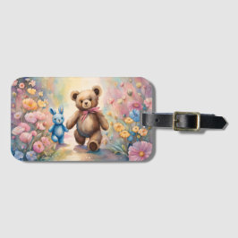 Teddy Bär und Bunny im Pastellgarten Gepäckanhänger
