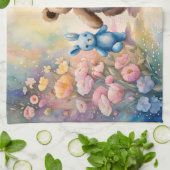 Teddy Bär und Bunny im Pastellgarten Geschirrtuch (Gefaltet)