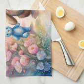 Teddy Bär und Bunny im Pastellgarten Geschirrtuch (Viertel Falte)