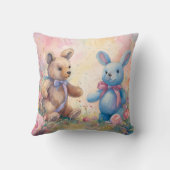 Teddy Bär und Bunny im Pastellgarten Kissen (Rückseite)