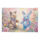 Teddy Bär und Bunny im Pastellgarten Kissenbezug (Rückseite)