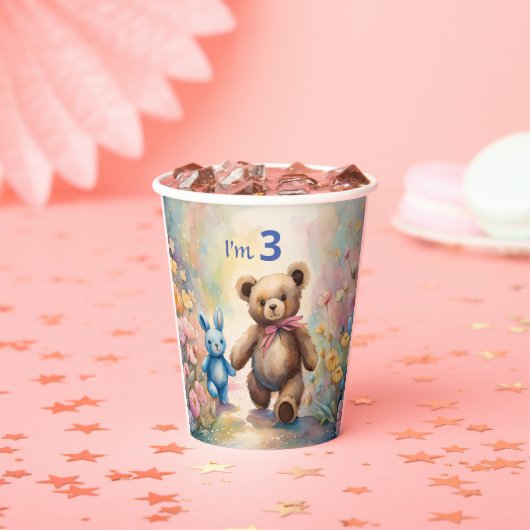 Teddy Bär und Bunny im Pastellgarten Pappbecher (Insitu)