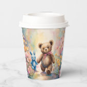 Teddy Bär und Bunny im Pastellgarten Pappbecher (Rückseite)