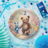 Teddy Bär und Bunny im Pastellgarten Pappteller (Party)