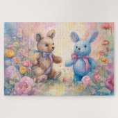 Teddy Bär und Bunny im Pastellgarten Puzzle (Horizontal)