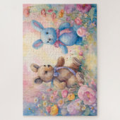 Teddy Bär und Bunny im Pastellgarten Puzzle (Vertikal)