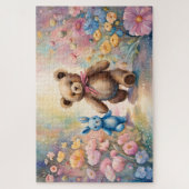 Teddy Bär und Bunny im Pastellgarten Puzzle (Vertikal)