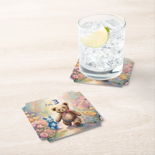 Teddy Bär und Bunny im Pastellgarten Untersetzer (Vor Ort)