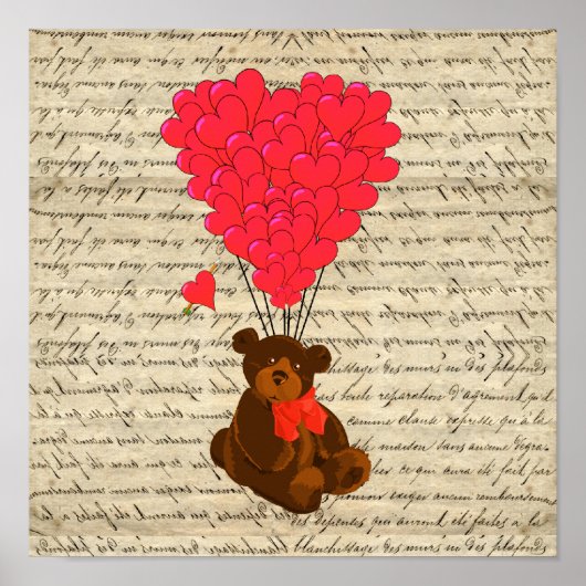 Teddy Bär und Herz Poster (Vorne)