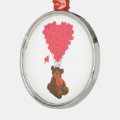 Teddy Bär und Herzblasen Silbernes Ornament (Links)