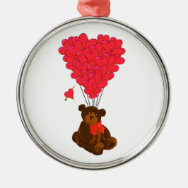 Teddy Bär und Herzblasen Silbernes Ornament