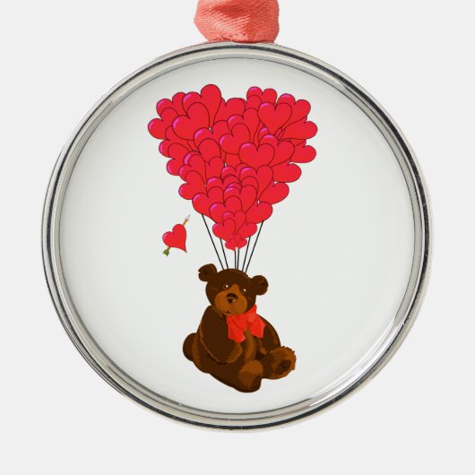 Teddy Bär und Herzblasen Silbernes Ornament (Vorne)