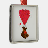 Teddy Bär und Herzblasen Silbernes Ornament (Rechts)