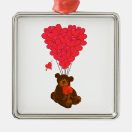 Teddy Bär und Herzblasen Silbernes Ornament