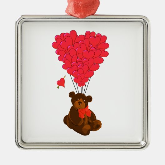 Teddy Bär und Herzblasen Silbernes Ornament (Vorne)