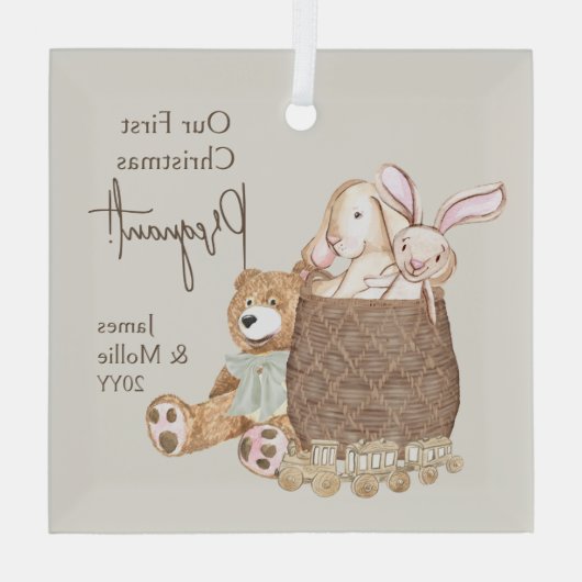 Teddy Bär und Toy Basket Ornament Aus Glas (Rückseite)