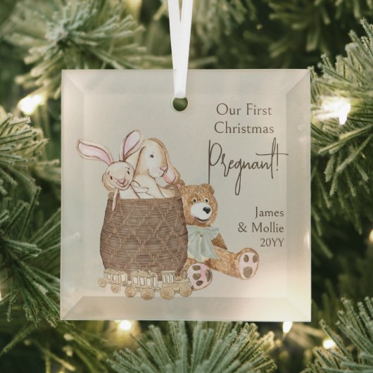 Teddy Bär und Toy Basket Ornament Aus Glas (Insitu)