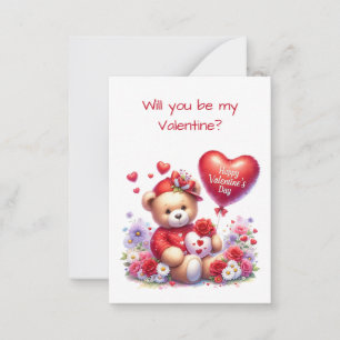 Teddy-Bär Valentinstag-Flachkarte Mitteilungskarte